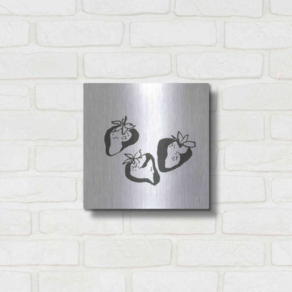 Luxe Metal Art 'Strawberries BW' by Chris Paschke, Metal Wall Art,12x12