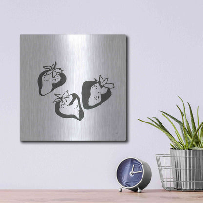 Luxe Metal Art 'Strawberries BW' by Chris Paschke, Metal Wall Art,12x12
