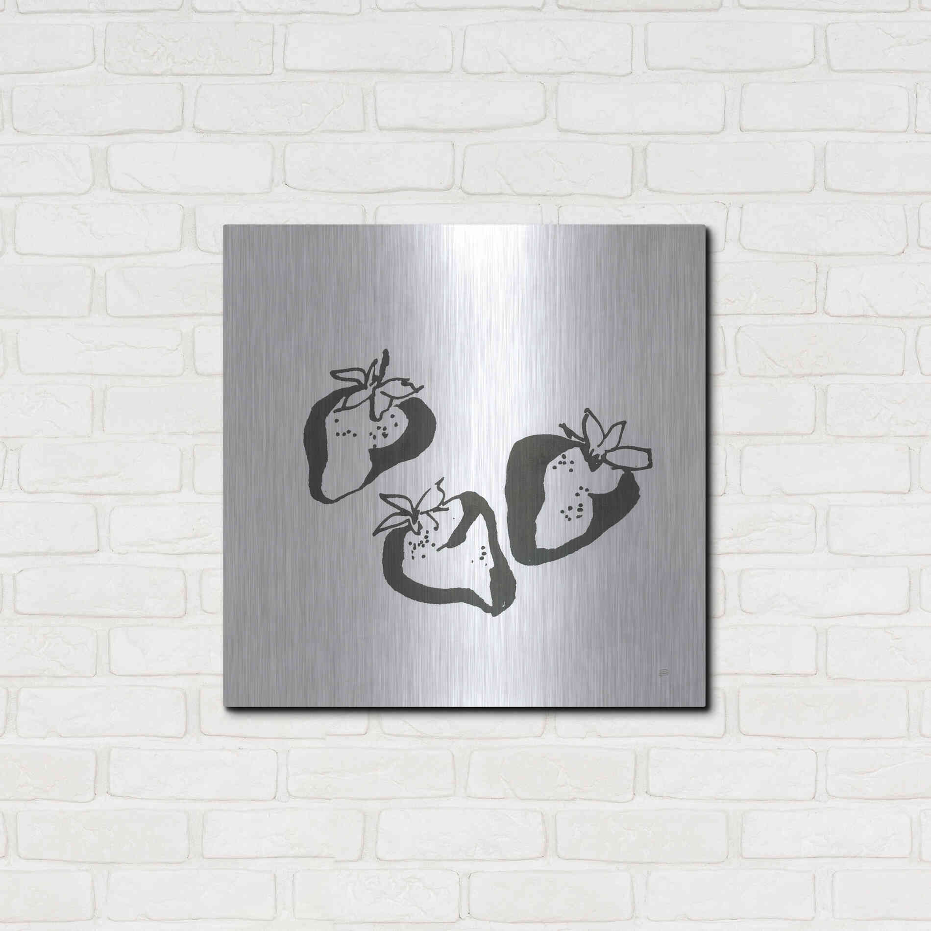 Luxe Metal Art 'Strawberries BW' by Chris Paschke, Metal Wall Art,24x24