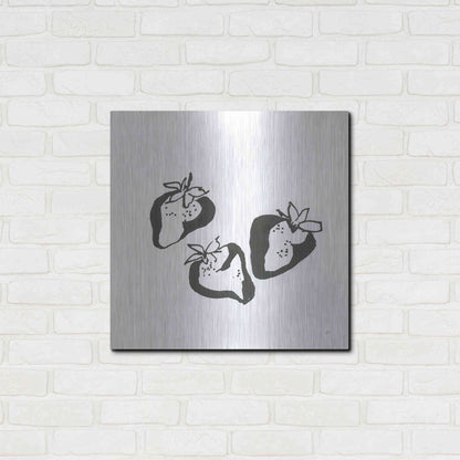 Luxe Metal Art 'Strawberries BW' by Chris Paschke, Metal Wall Art,24x24