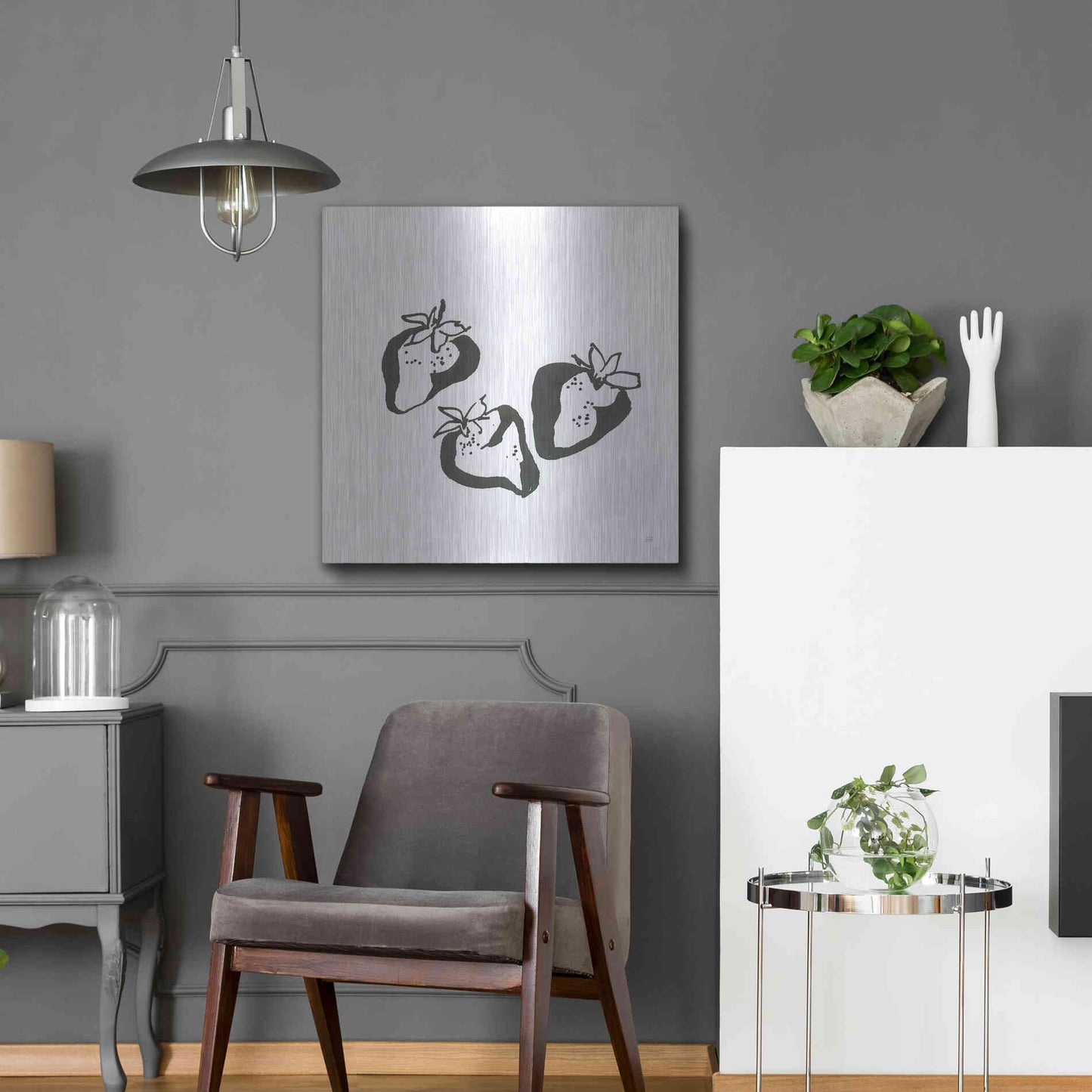 Luxe Metal Art 'Strawberries BW' by Chris Paschke, Metal Wall Art,24x24