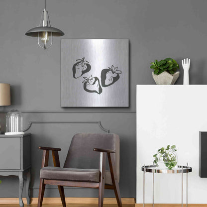 Luxe Metal Art 'Strawberries BW' by Chris Paschke, Metal Wall Art,24x24