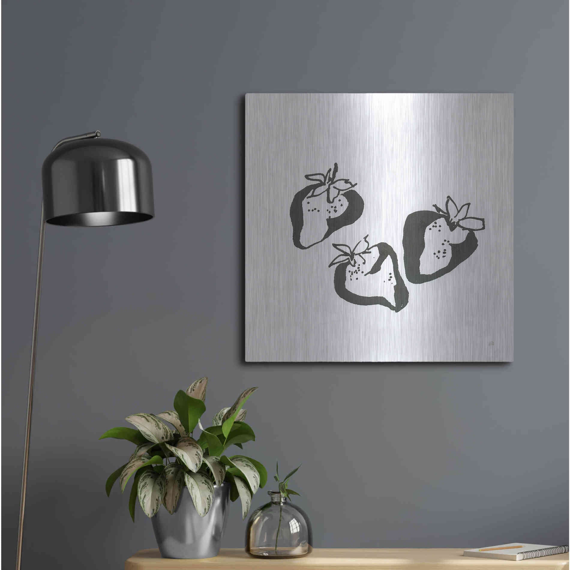 Luxe Metal Art 'Strawberries BW' by Chris Paschke, Metal Wall Art,24x24