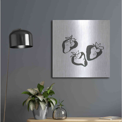 Luxe Metal Art 'Strawberries BW' by Chris Paschke, Metal Wall Art,24x24