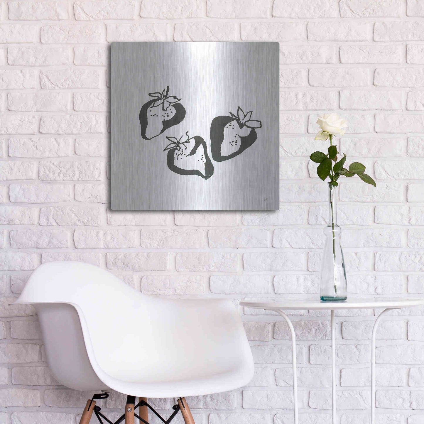 Luxe Metal Art 'Strawberries BW' by Chris Paschke, Metal Wall Art,24x24