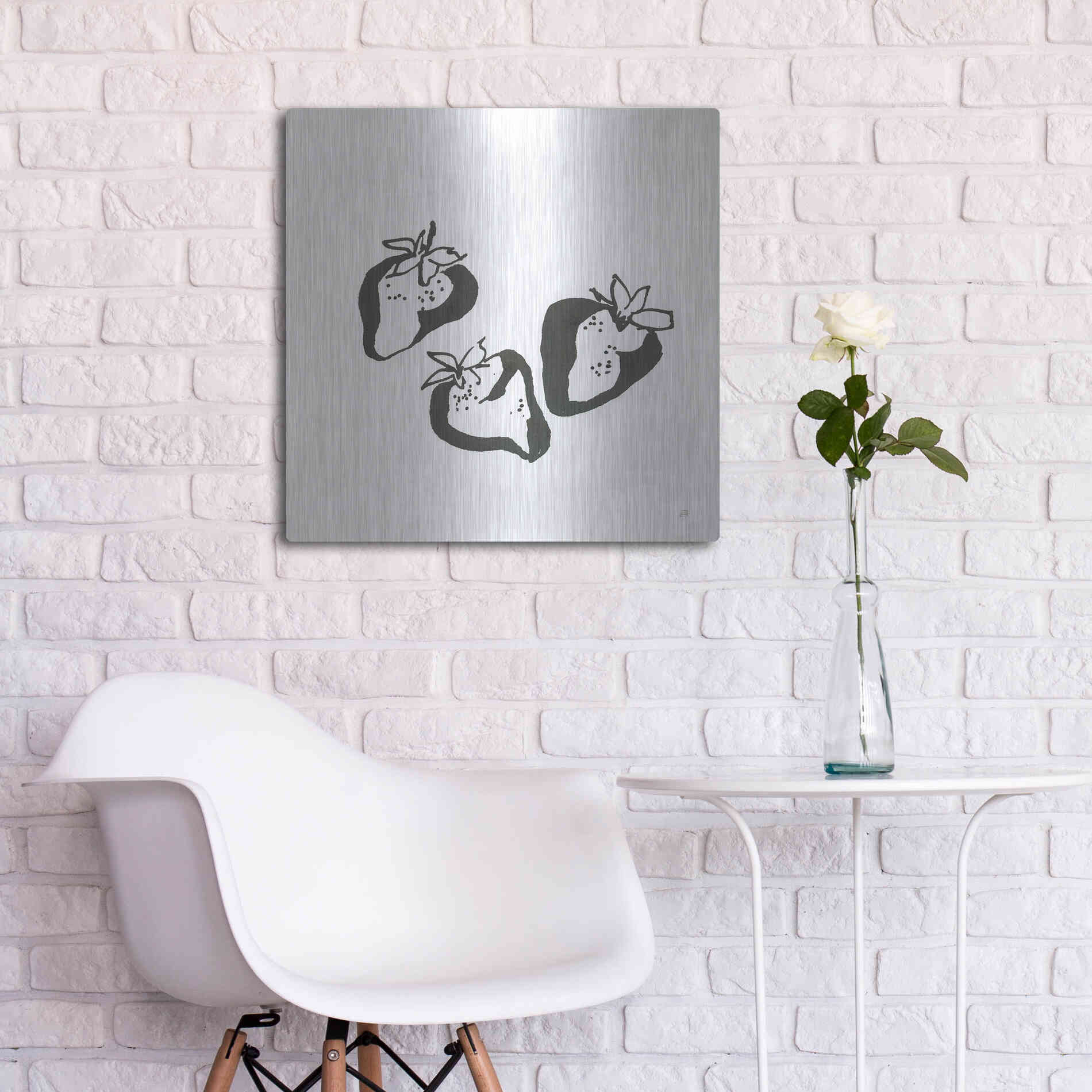 Luxe Metal Art 'Strawberries BW' by Chris Paschke, Metal Wall Art,24x24