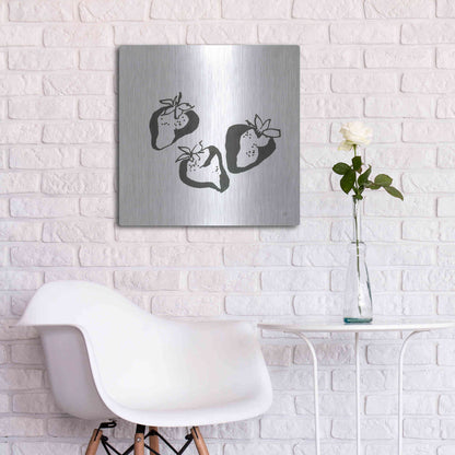 Luxe Metal Art 'Strawberries BW' by Chris Paschke, Metal Wall Art,24x24