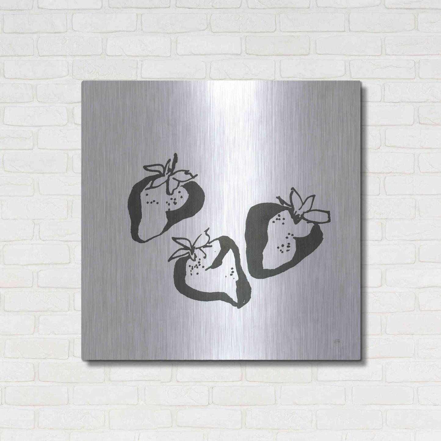 Luxe Metal Art 'Strawberries BW' by Chris Paschke, Metal Wall Art,36x36
