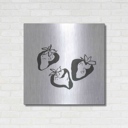 Luxe Metal Art 'Strawberries BW' by Chris Paschke, Metal Wall Art,36x36