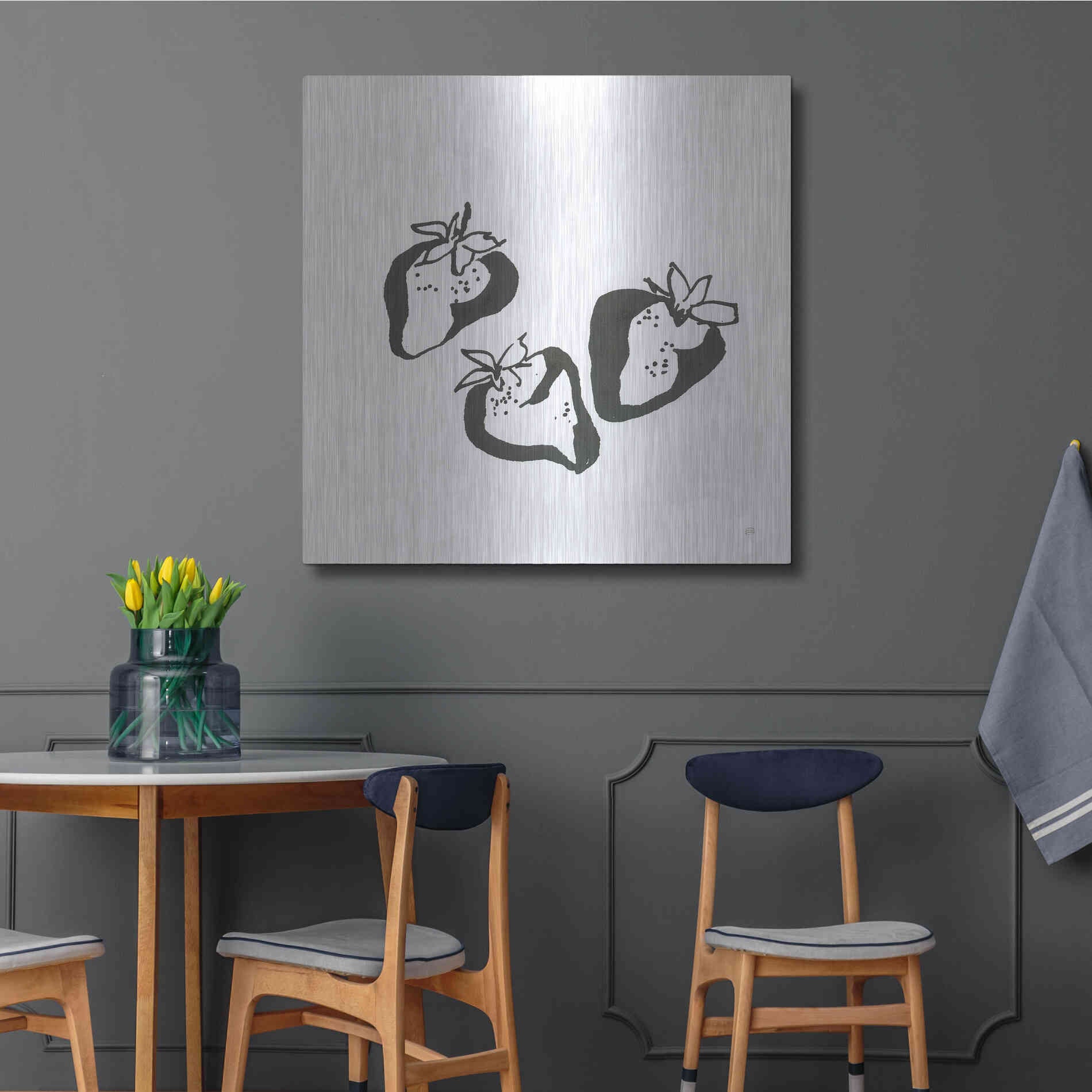 Luxe Metal Art 'Strawberries BW' by Chris Paschke, Metal Wall Art,36x36