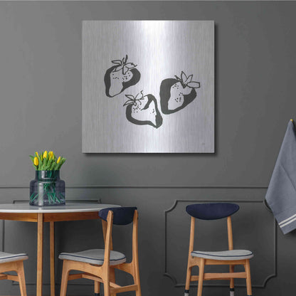 Luxe Metal Art 'Strawberries BW' by Chris Paschke, Metal Wall Art,36x36