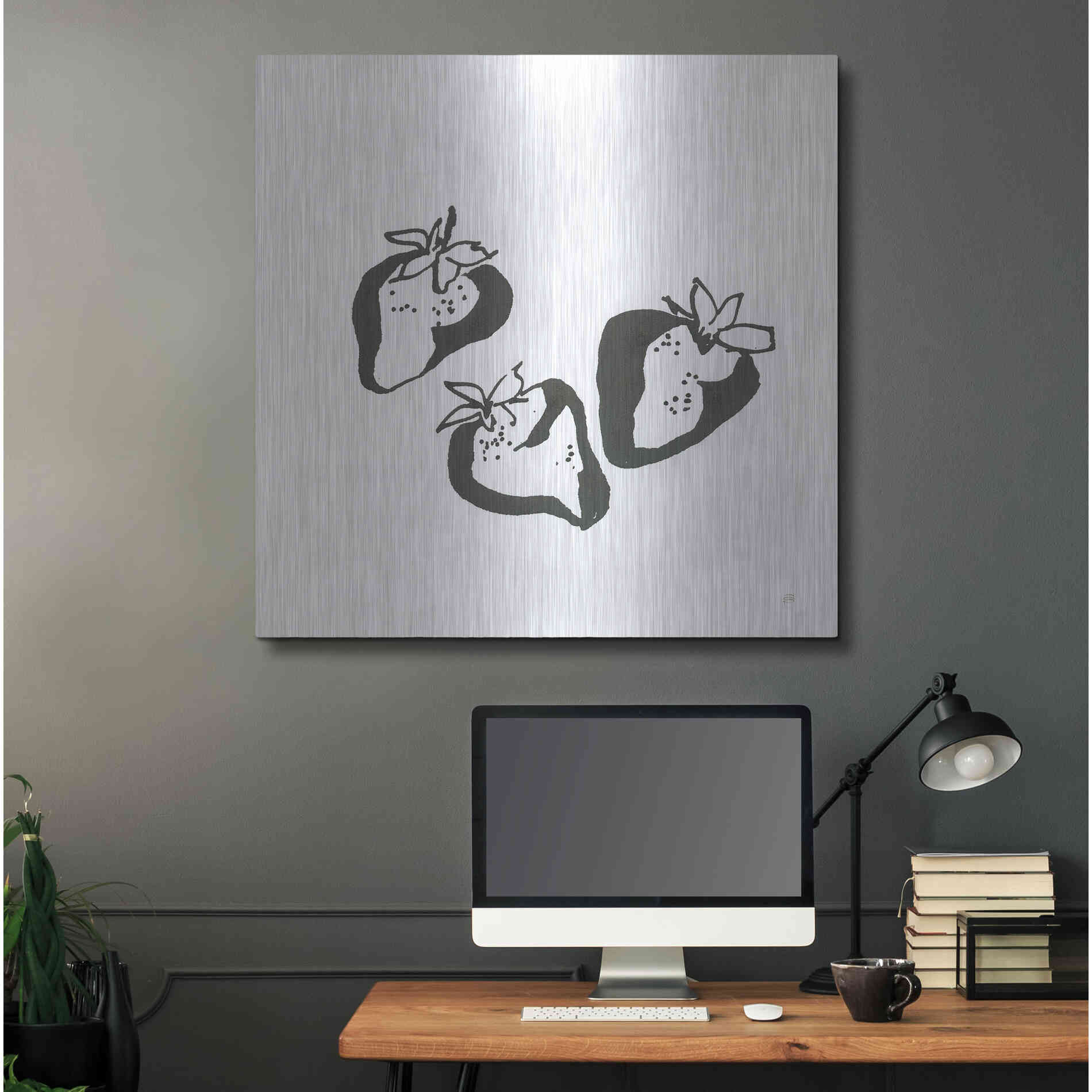 Luxe Metal Art 'Strawberries BW' by Chris Paschke, Metal Wall Art,36x36