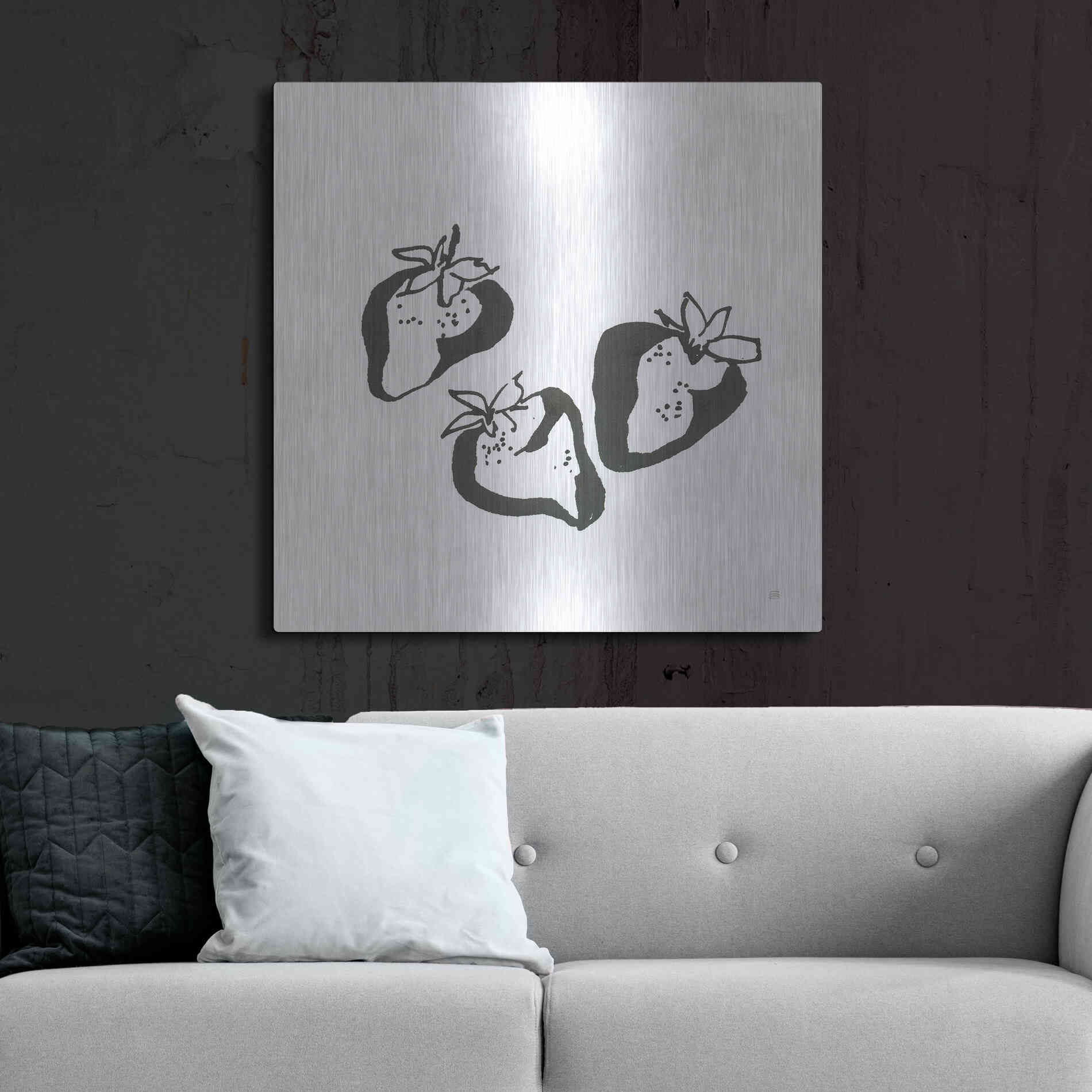 Luxe Metal Art 'Strawberries BW' by Chris Paschke, Metal Wall Art,36x36