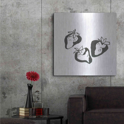 Luxe Metal Art 'Strawberries BW' by Chris Paschke, Metal Wall Art,36x36