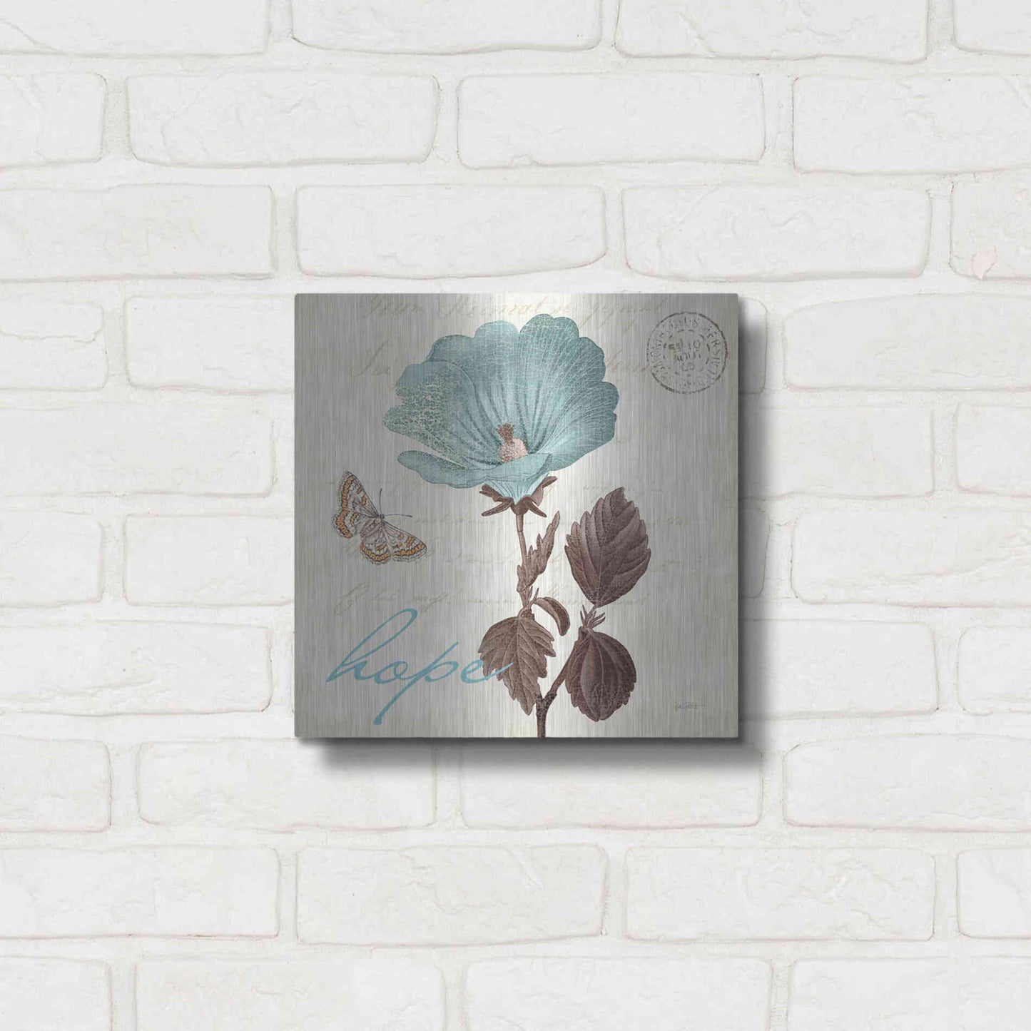 Luxe Metal Art 'Touch of Blue III Hope' by Katie Pertiet, Metal Wall Art,12x12