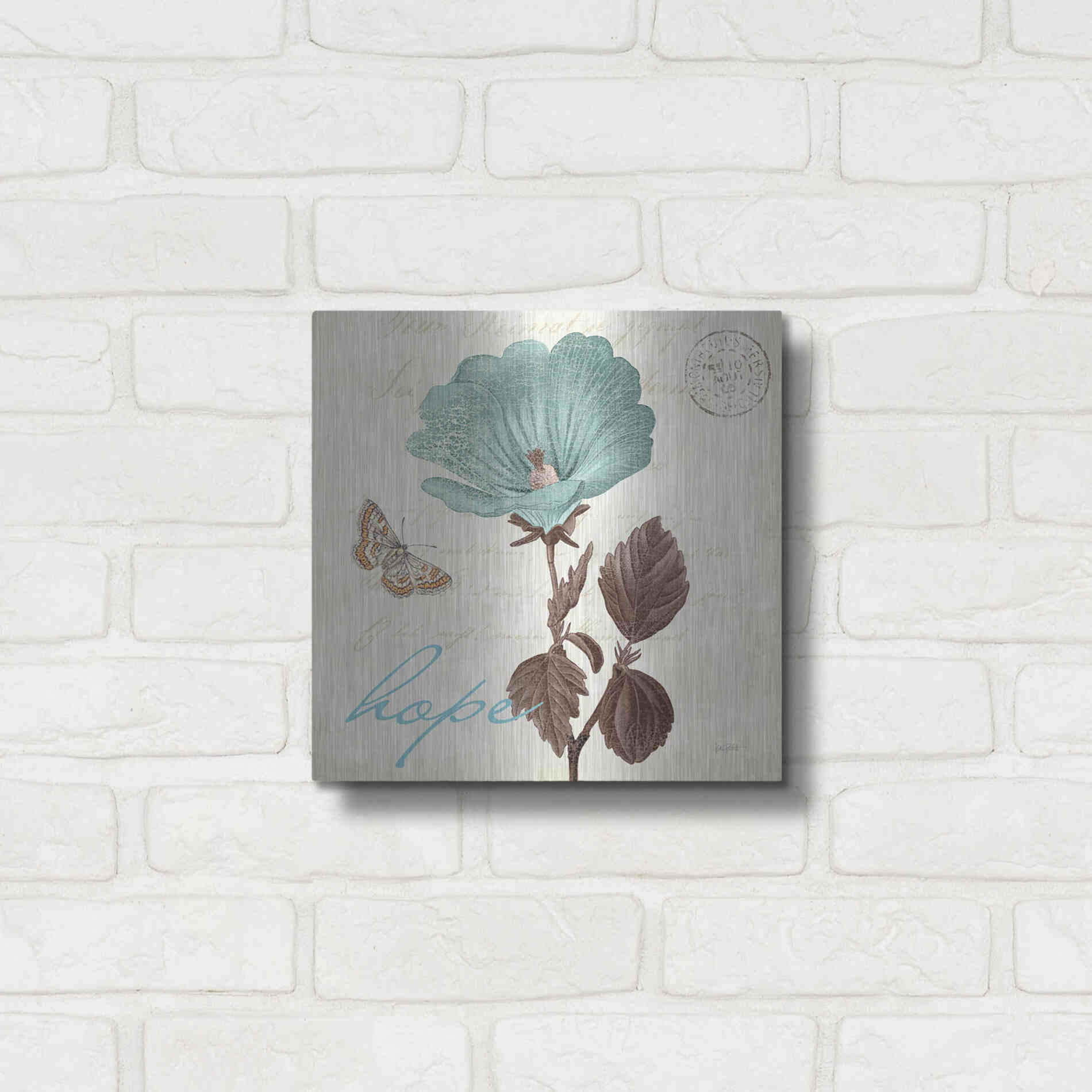 Luxe Metal Art 'Touch of Blue III Hope' by Katie Pertiet, Metal Wall Art,12x12