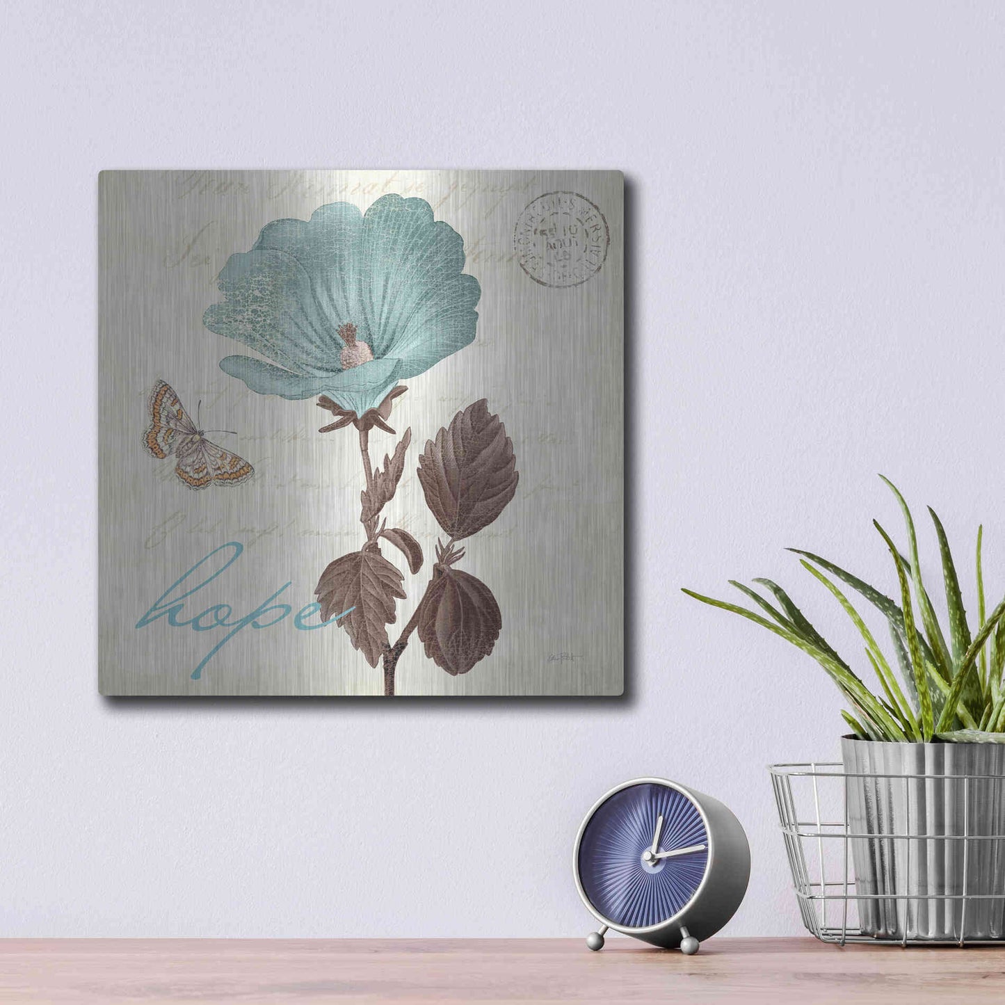 Luxe Metal Art 'Touch of Blue III Hope' by Katie Pertiet, Metal Wall Art,12x12
