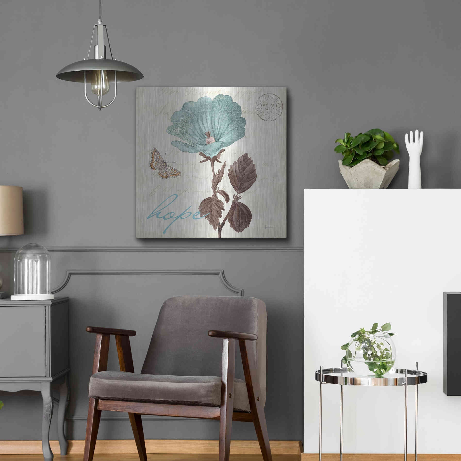 Luxe Metal Art 'Touch of Blue III Hope' by Katie Pertiet, Metal Wall Art,24x24