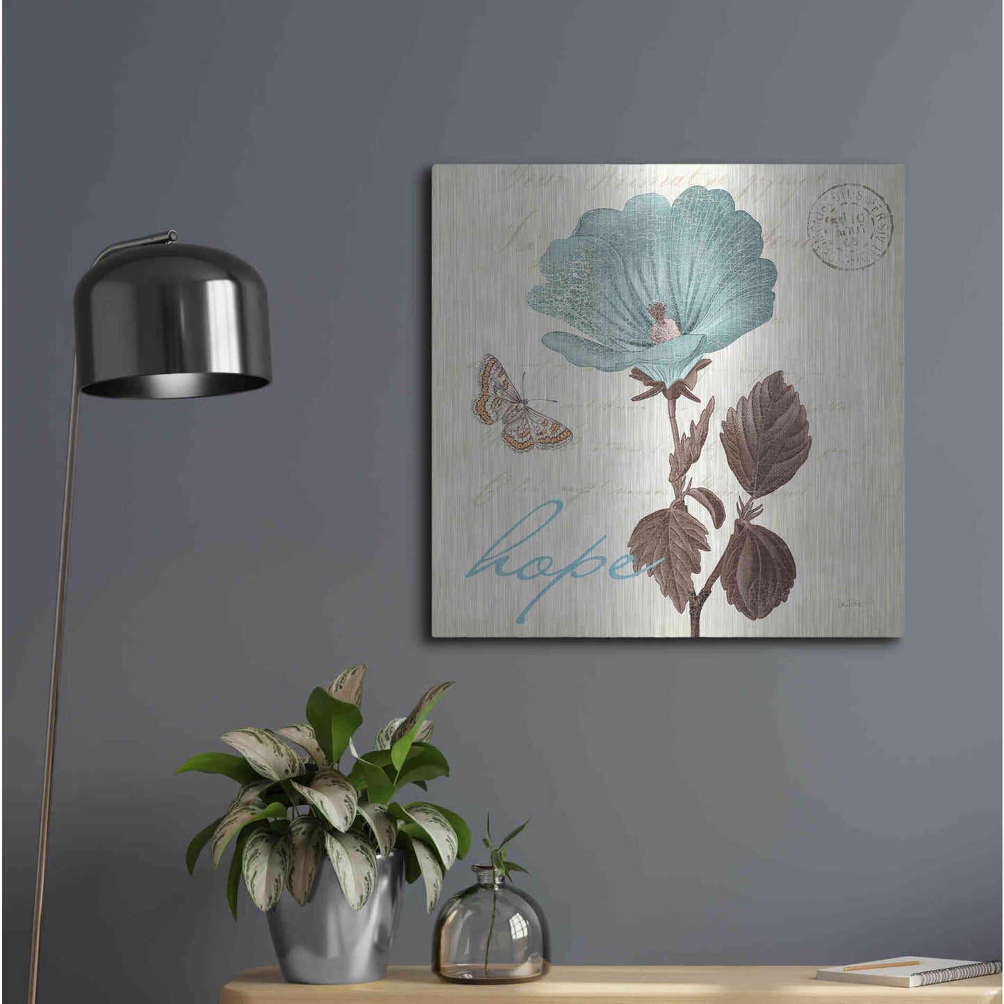 Luxe Metal Art 'Touch of Blue III Hope' by Katie Pertiet, Metal Wall Art,24x24