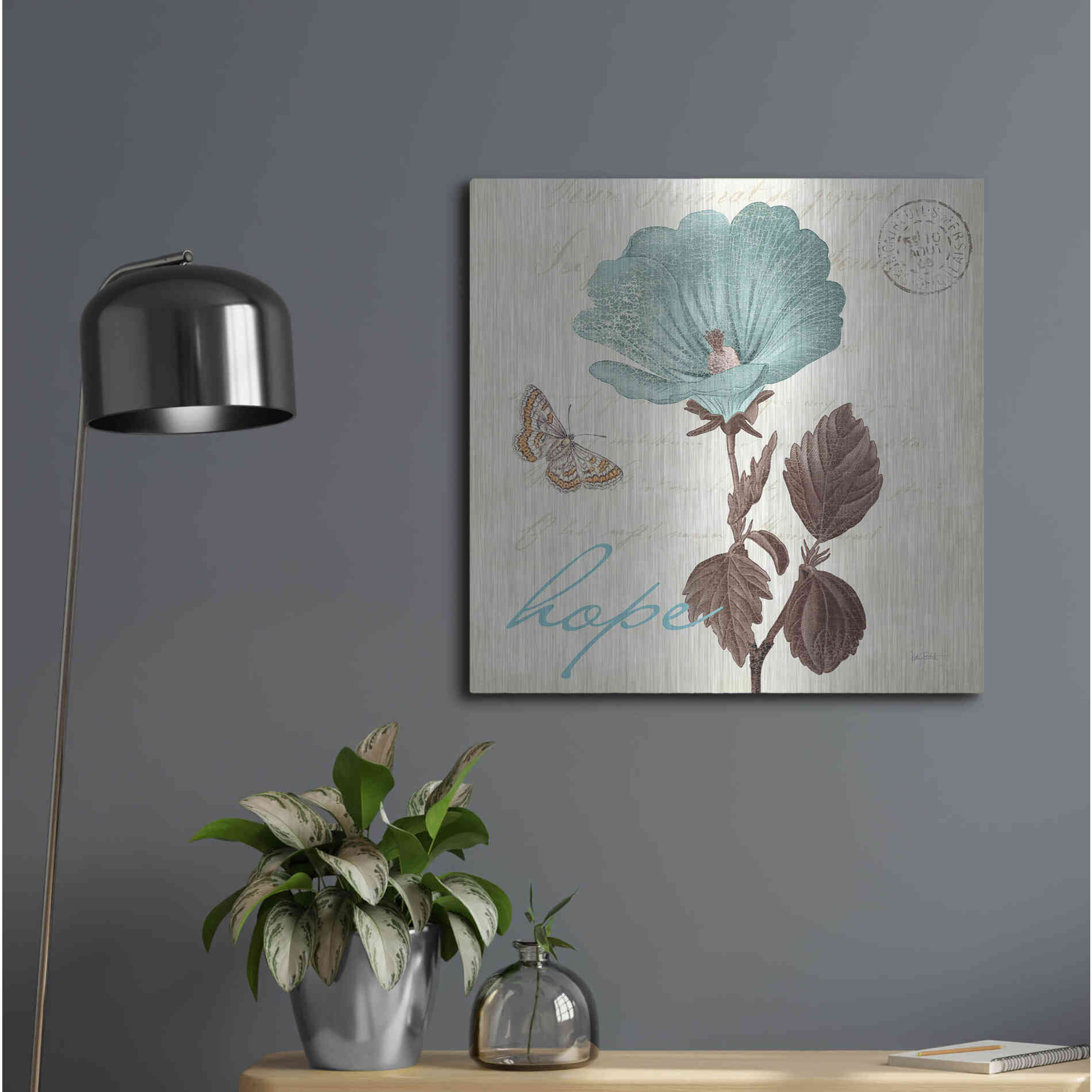 Luxe Metal Art 'Touch of Blue III Hope' by Katie Pertiet, Metal Wall Art,24x24