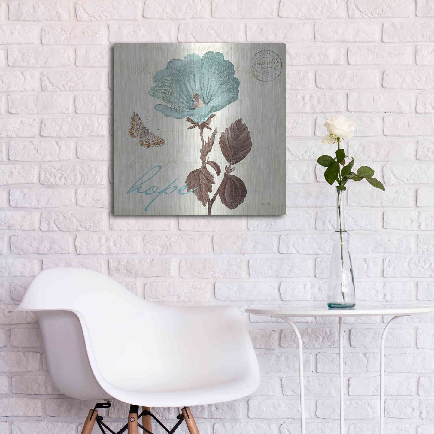 Luxe Metal Art 'Touch of Blue III Hope' by Katie Pertiet, Metal Wall Art,24x24