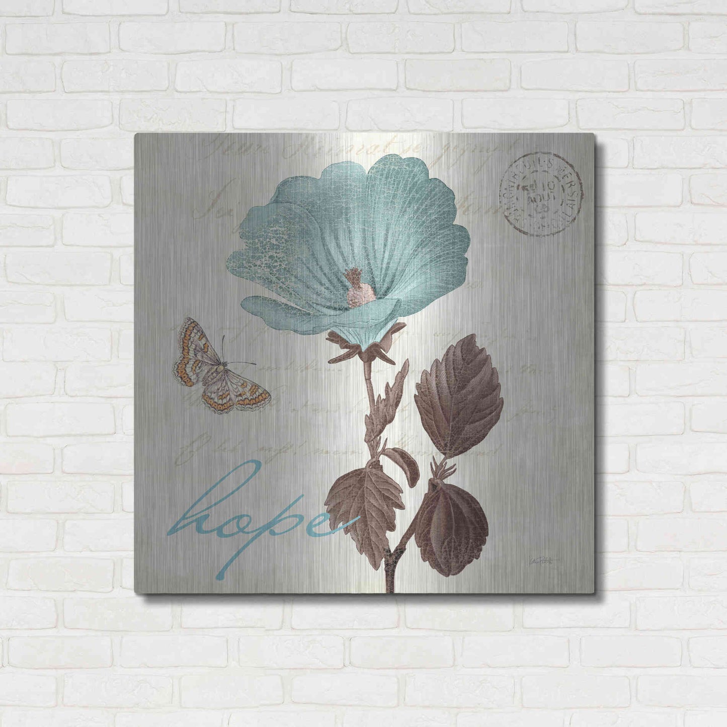 Luxe Metal Art 'Touch of Blue III Hope' by Katie Pertiet, Metal Wall Art,36x36