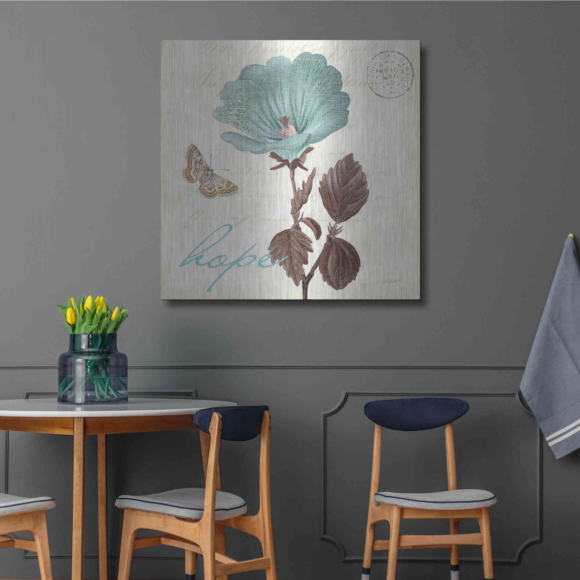 Luxe Metal Art 'Touch of Blue III Hope' by Katie Pertiet, Metal Wall Art,36x36