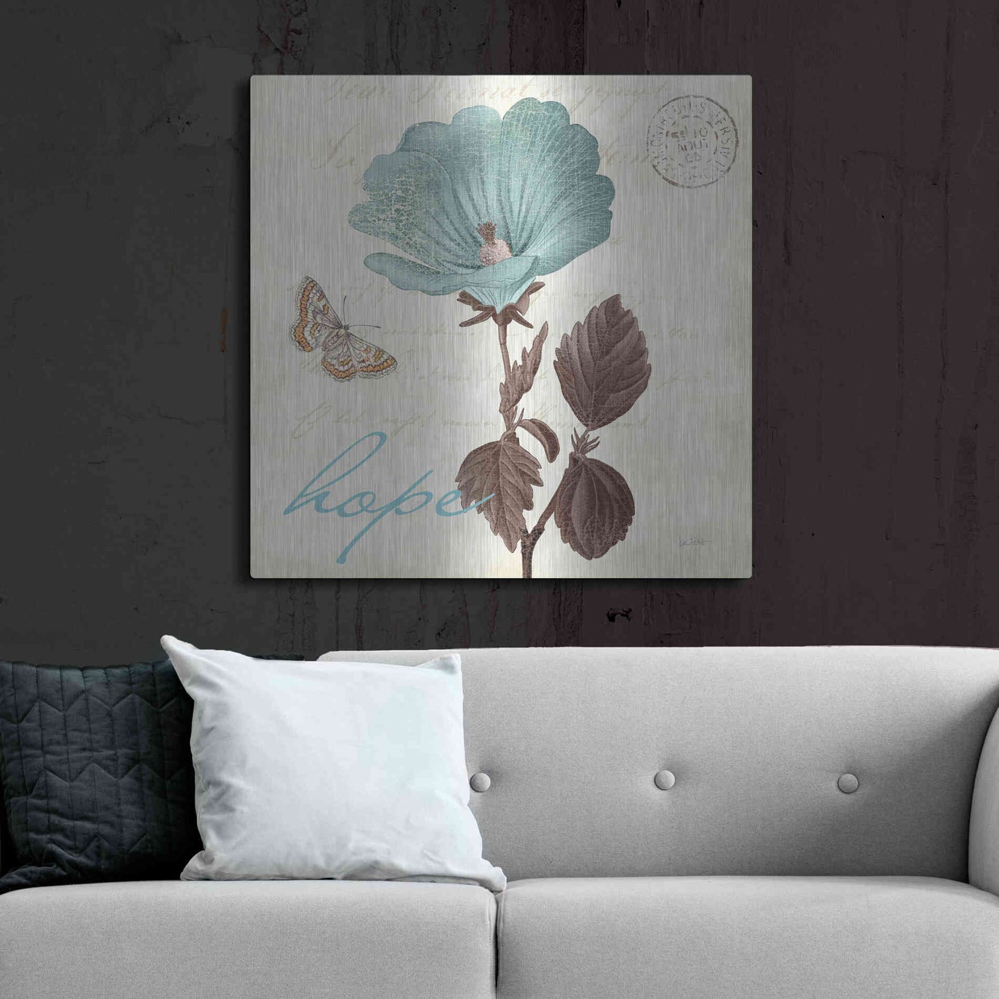 Luxe Metal Art 'Touch of Blue III Hope' by Katie Pertiet, Metal Wall Art,36x36