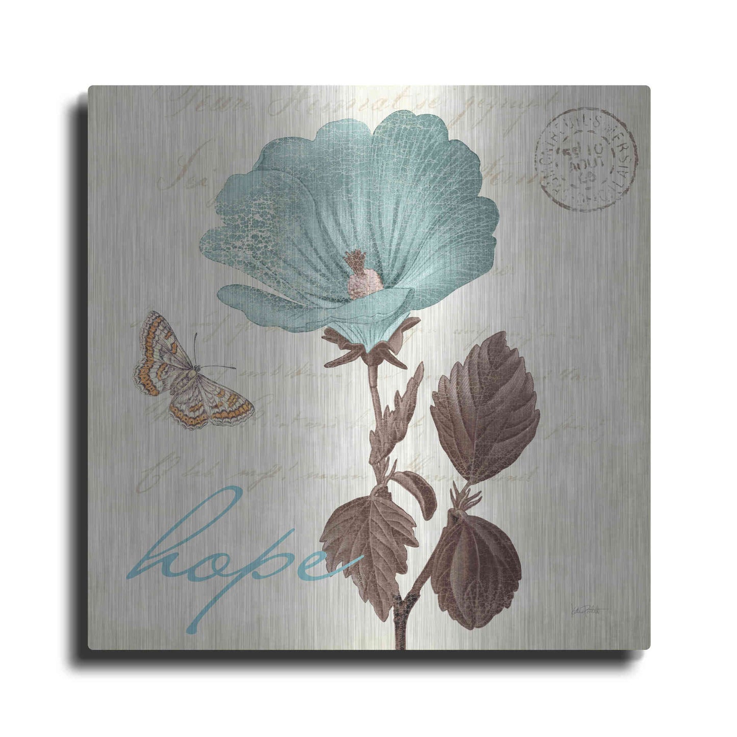 Luxe Metal Art 'Touch of Blue III Hope' by Katie Pertiet, Metal Wall Art