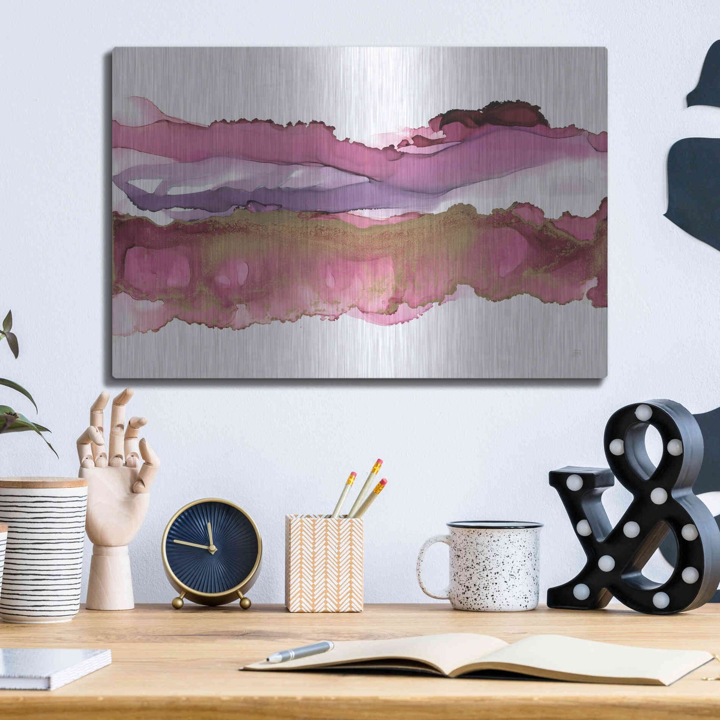 Luxe Metal Art 'Coastal Ink V' by Chris Paschke, Metal Wall Art,16x12