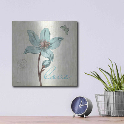 Luxe Metal Art 'Touch of Blue IV - Love' by Katie Pertiet, Metal Wall Art,12x12