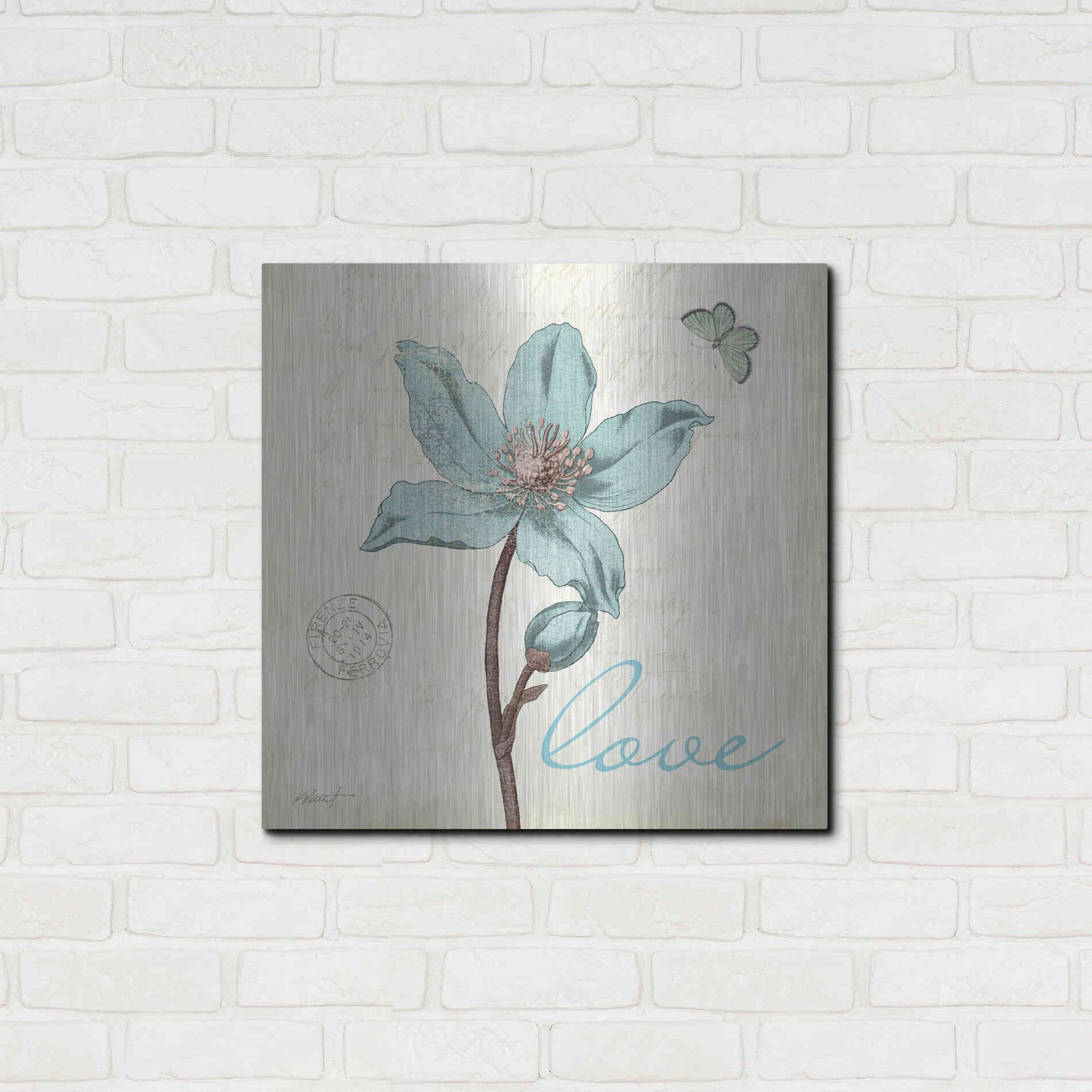 Luxe Metal Art 'Touch of Blue IV - Love' by Katie Pertiet, Metal Wall Art,24x24