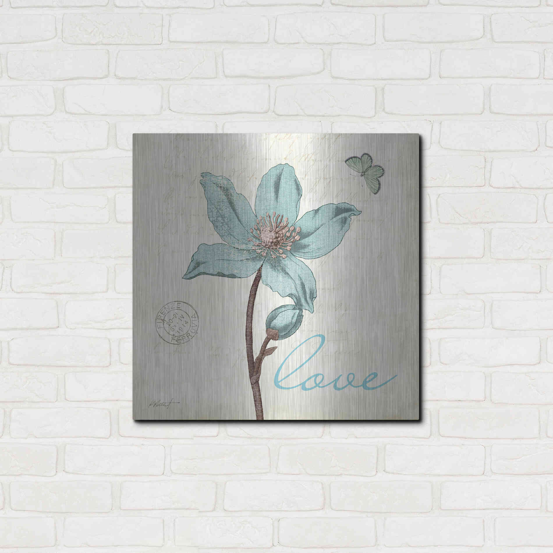 Luxe Metal Art 'Touch of Blue IV - Love' by Katie Pertiet, Metal Wall Art,24x24