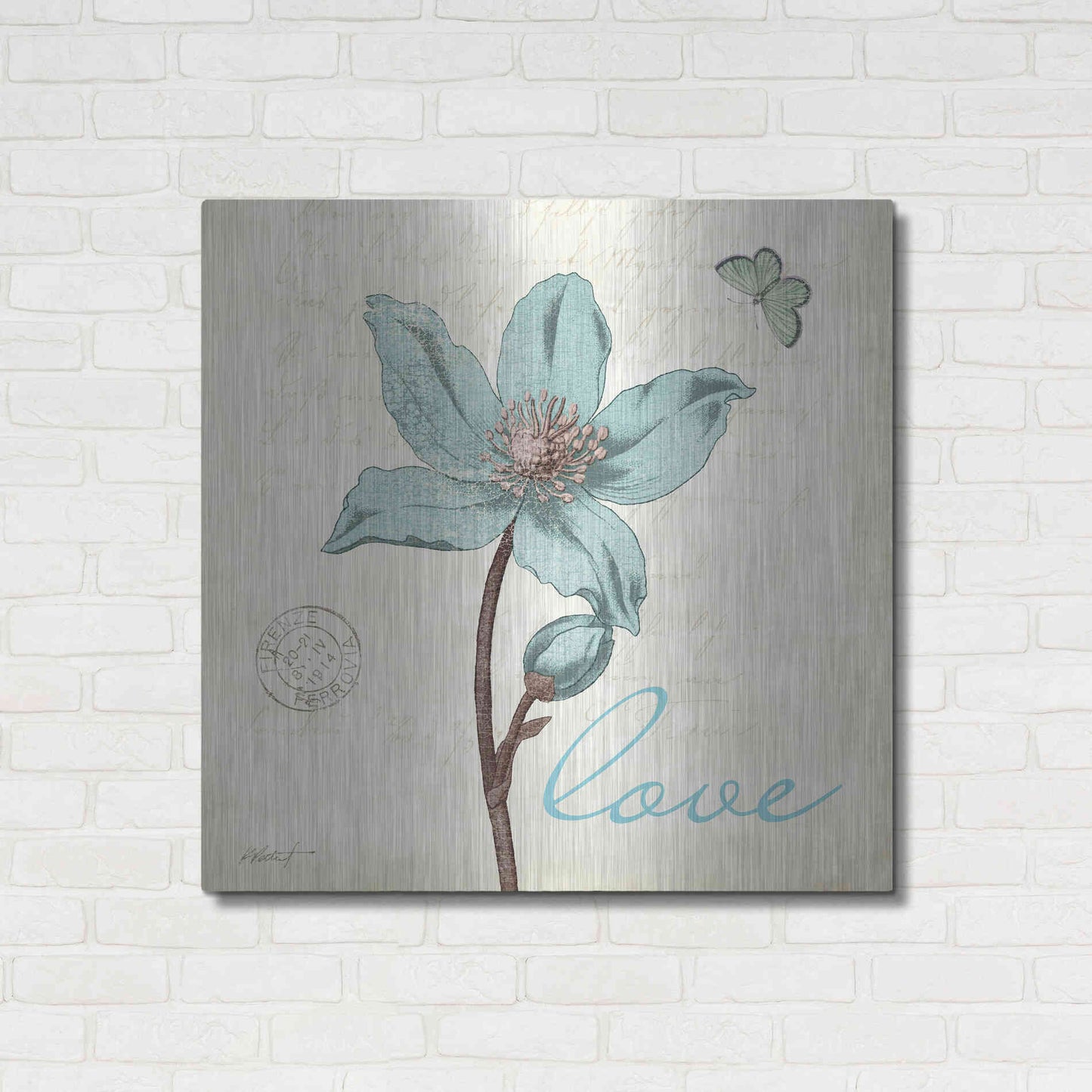 Luxe Metal Art 'Touch of Blue IV - Love' by Katie Pertiet, Metal Wall Art,36x36