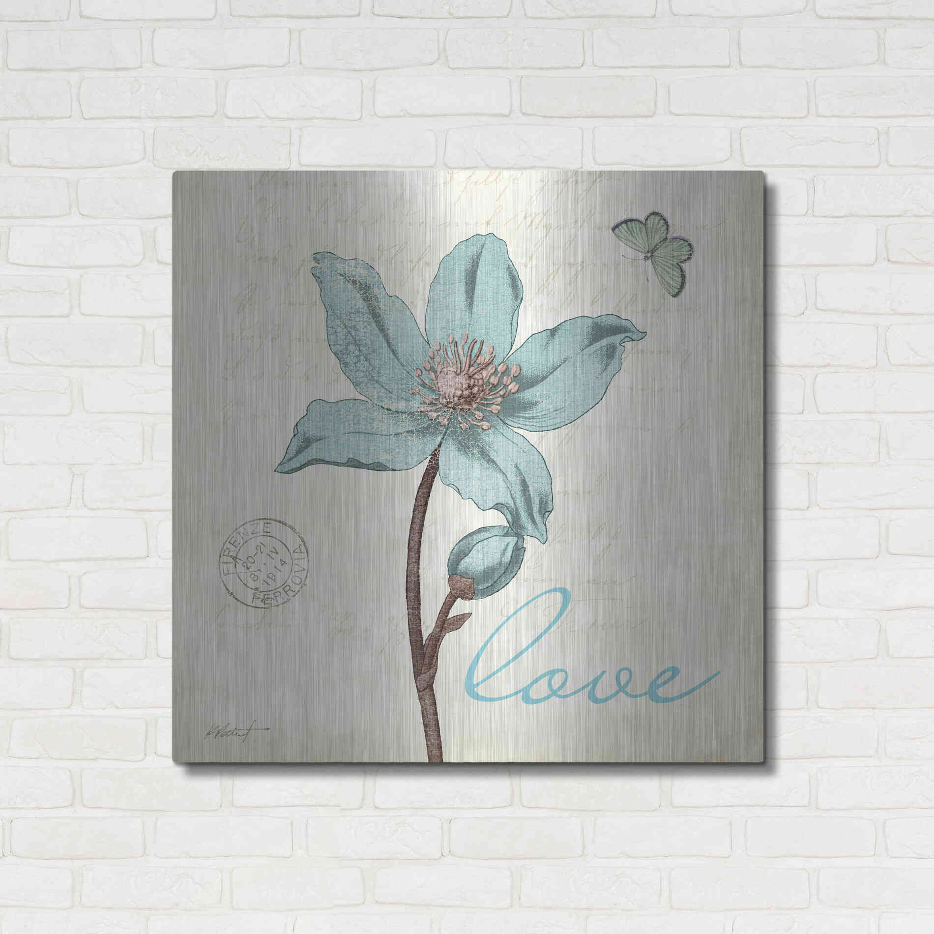 Luxe Metal Art 'Touch of Blue IV - Love' by Katie Pertiet, Metal Wall Art,36x36