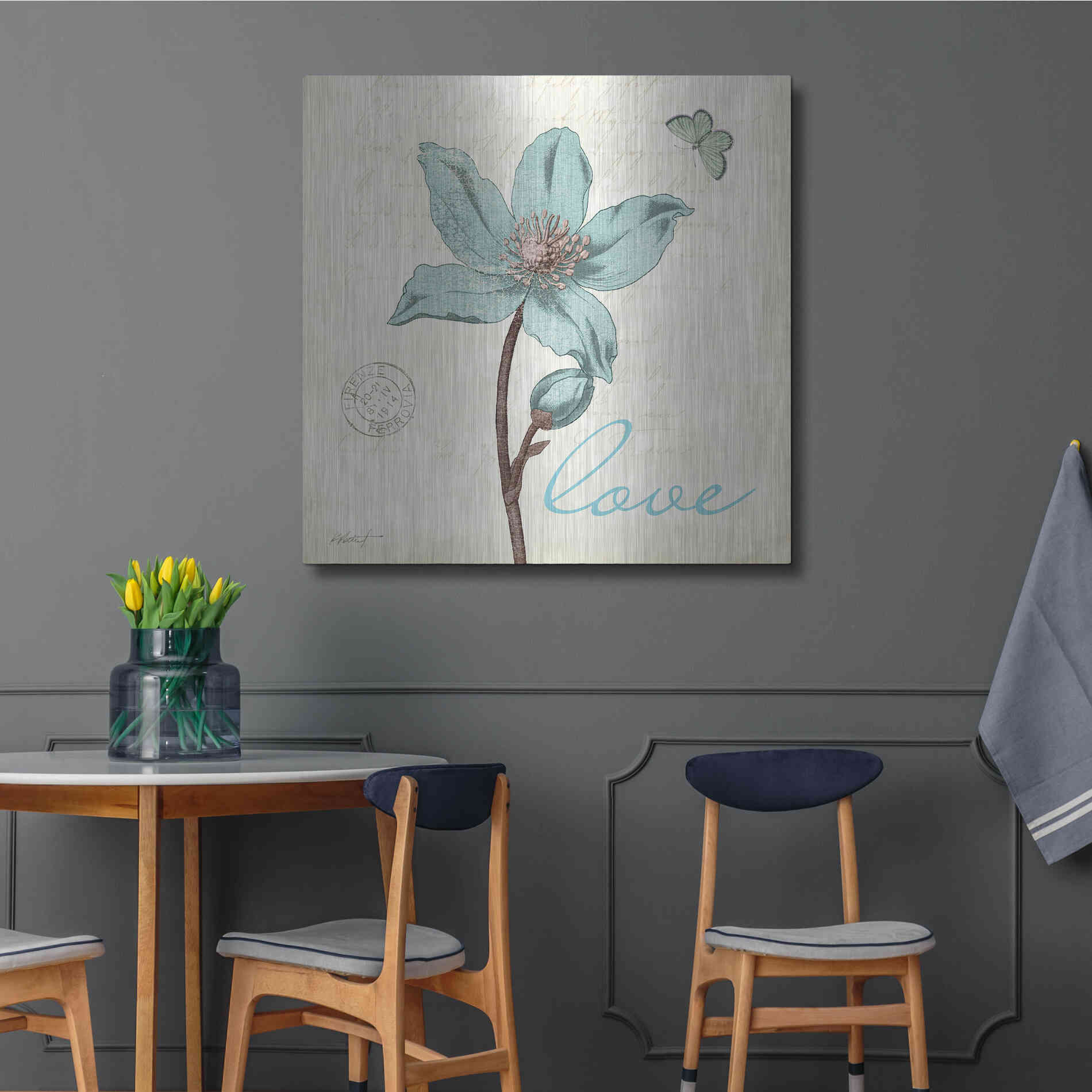 Luxe Metal Art 'Touch of Blue IV - Love' by Katie Pertiet, Metal Wall Art,36x36