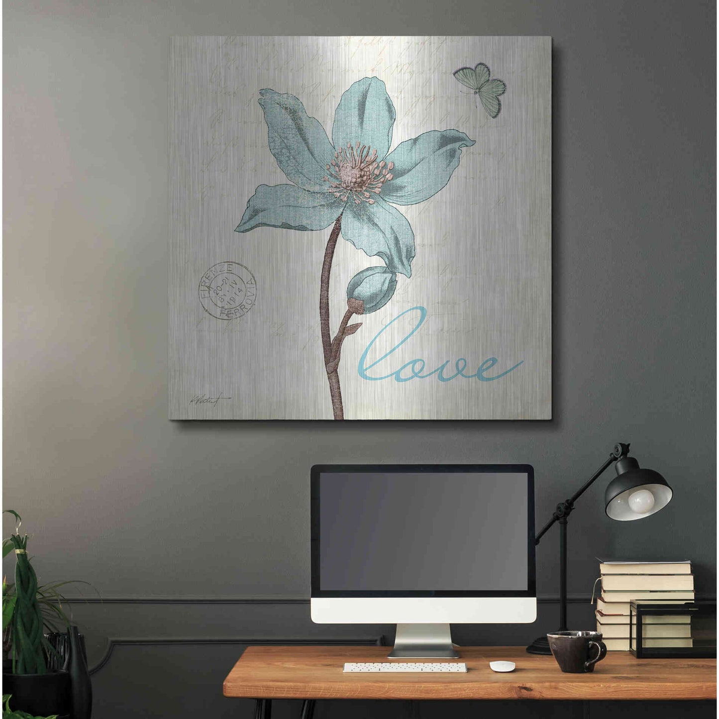 Luxe Metal Art 'Touch of Blue IV - Love' by Katie Pertiet, Metal Wall Art,36x36