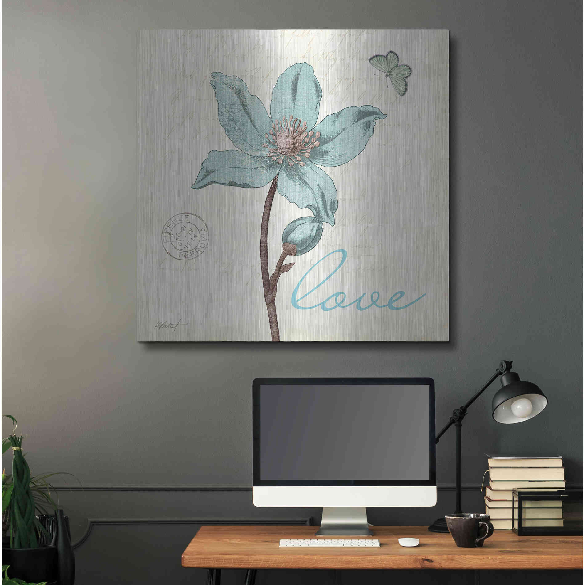 Luxe Metal Art 'Touch of Blue IV - Love' by Katie Pertiet, Metal Wall Art,36x36