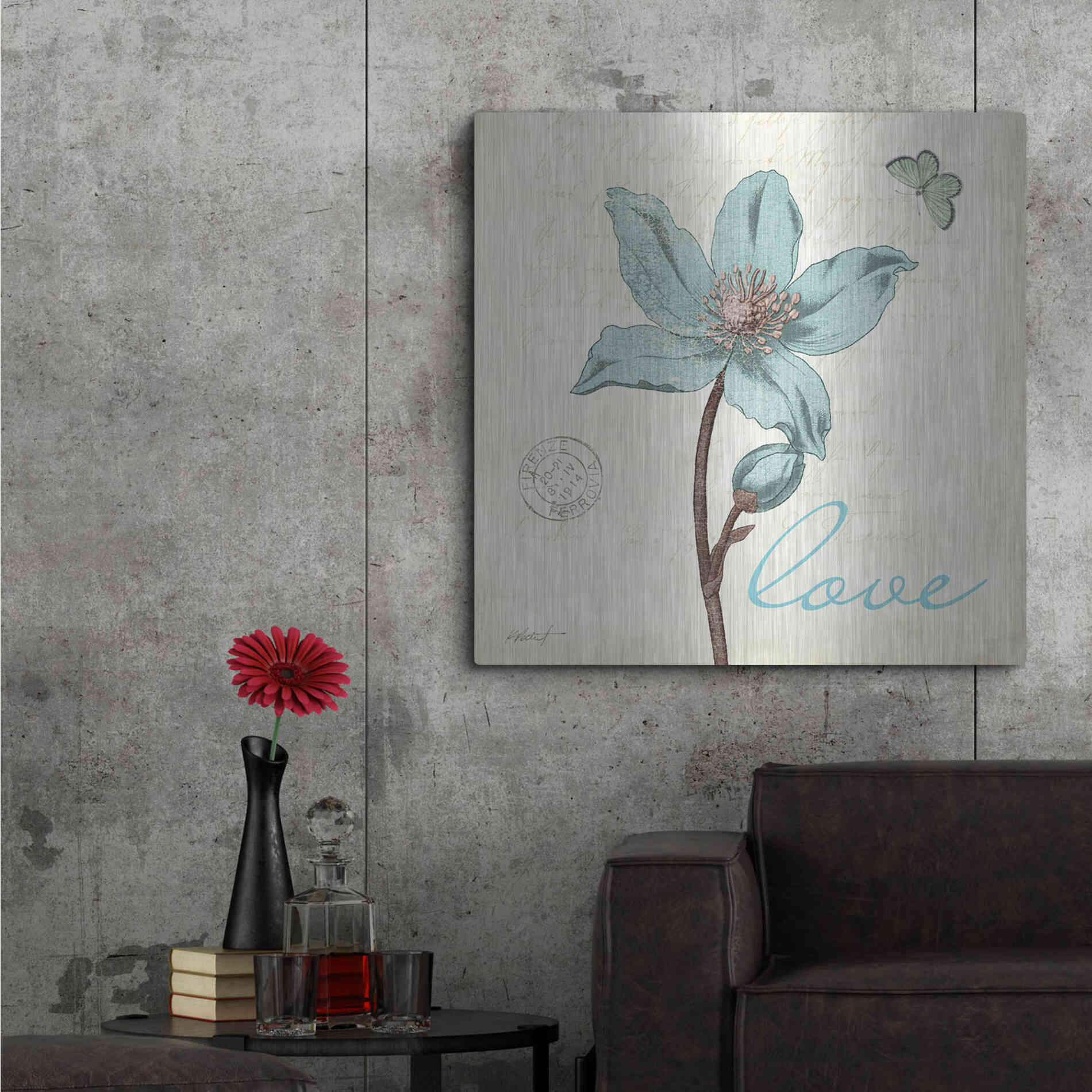 Luxe Metal Art 'Touch of Blue IV - Love' by Katie Pertiet, Metal Wall Art,36x36