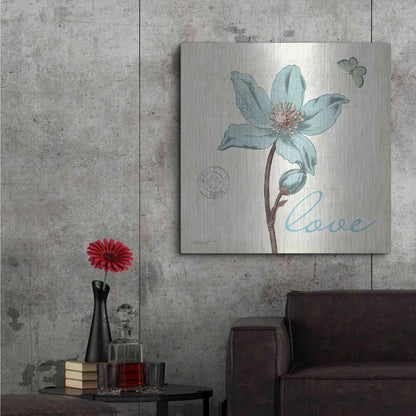 Luxe Metal Art 'Touch of Blue IV - Love' by Katie Pertiet, Metal Wall Art,36x36