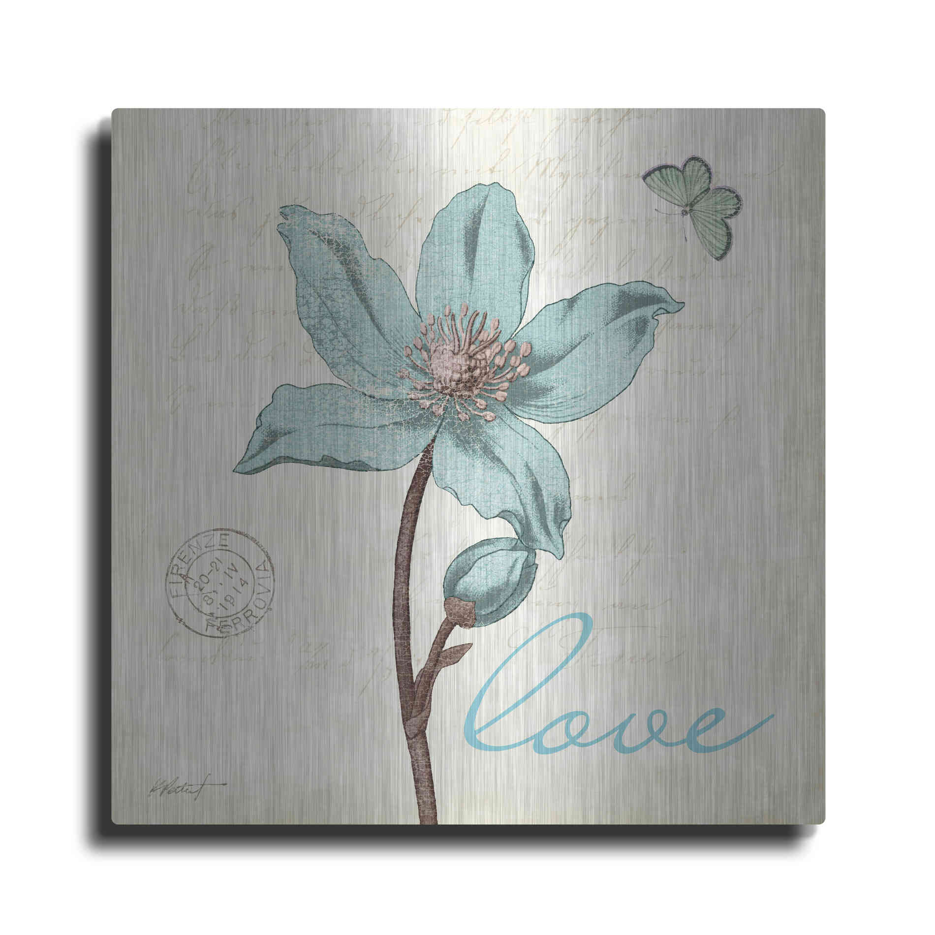 Luxe Metal Art 'Touch of Blue IV - Love' by Katie Pertiet, Metal Wall Art