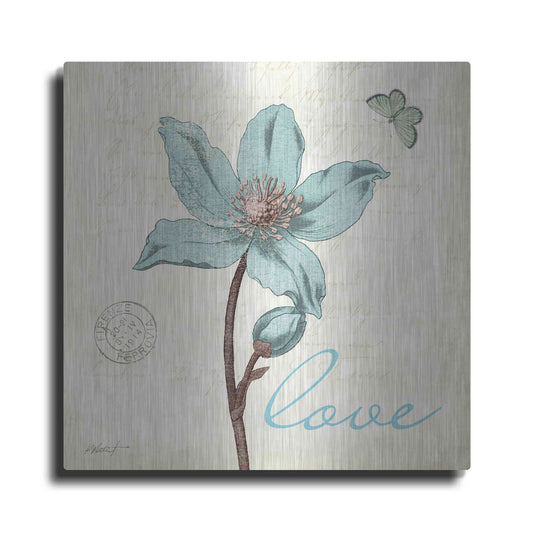 Luxe Metal Art 'Touch of Blue IV - Love' by Katie Pertiet, Metal Wall Art