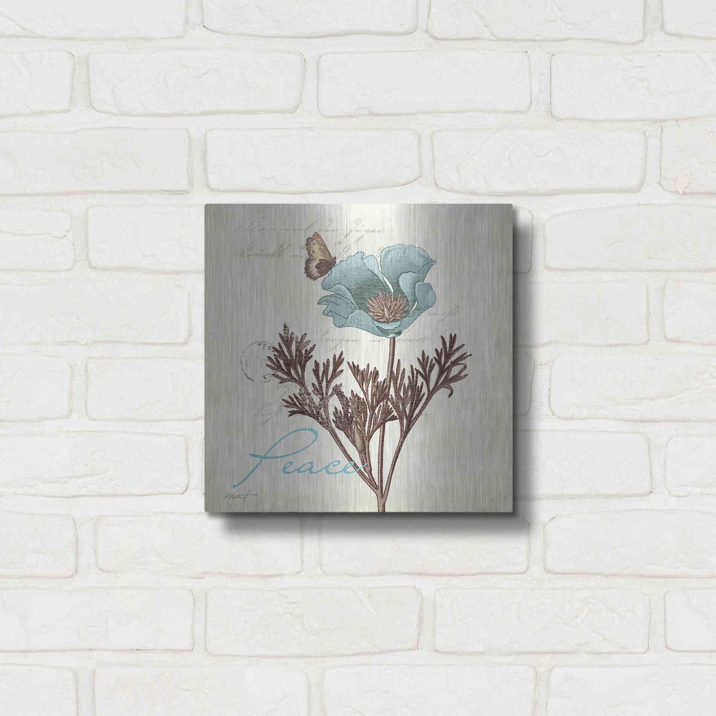 Luxe Metal Art 'Touch of Blue I - Peace' by Katie Pertiet, Metal Wall Art,12x12