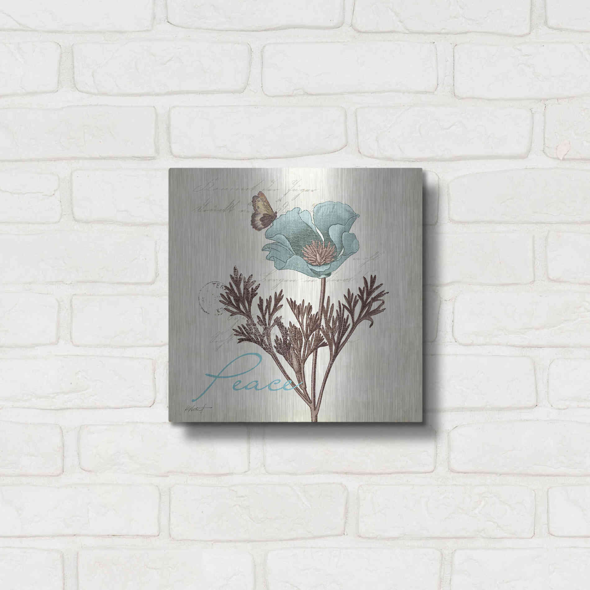 Luxe Metal Art 'Touch of Blue I - Peace' by Katie Pertiet, Metal Wall Art,12x12