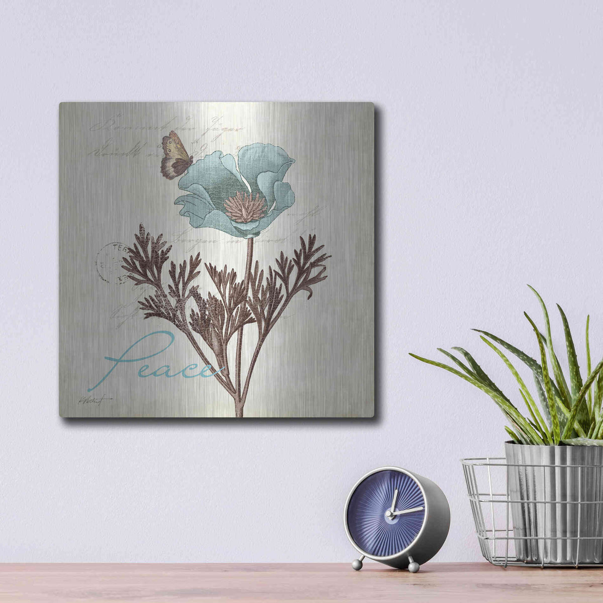 Luxe Metal Art 'Touch of Blue I - Peace' by Katie Pertiet, Metal Wall Art,12x12