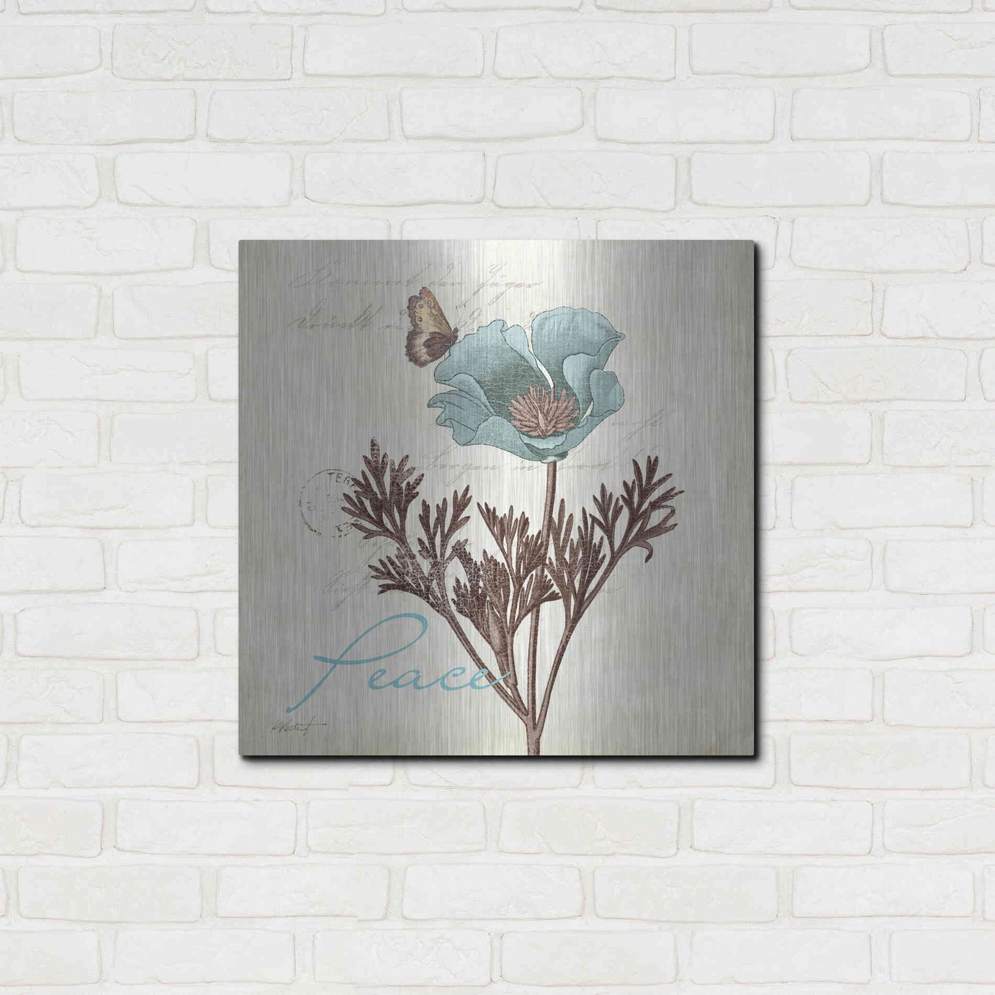 Luxe Metal Art 'Touch of Blue I - Peace' by Katie Pertiet, Metal Wall Art,24x24