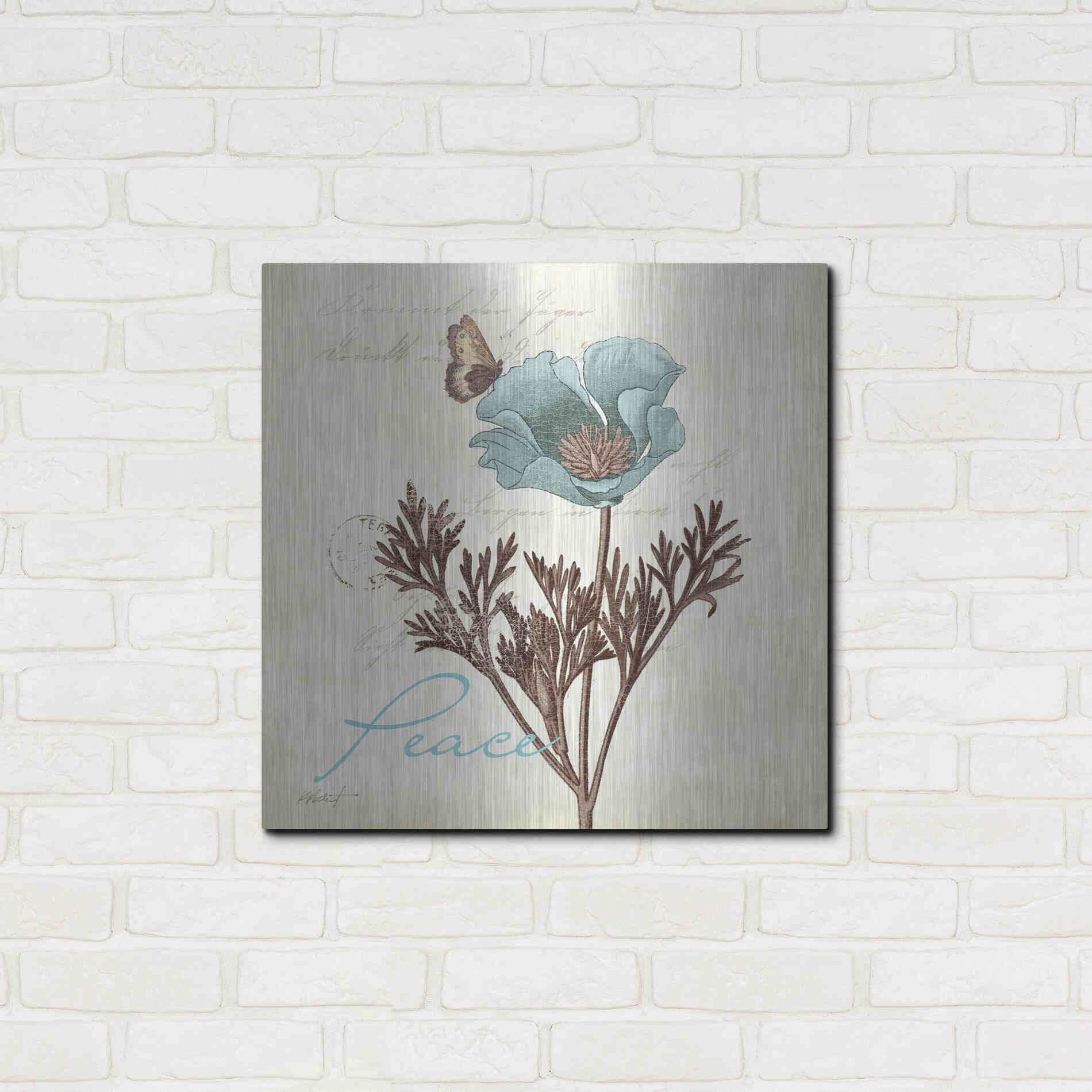 Luxe Metal Art 'Touch of Blue I - Peace' by Katie Pertiet, Metal Wall Art,24x24