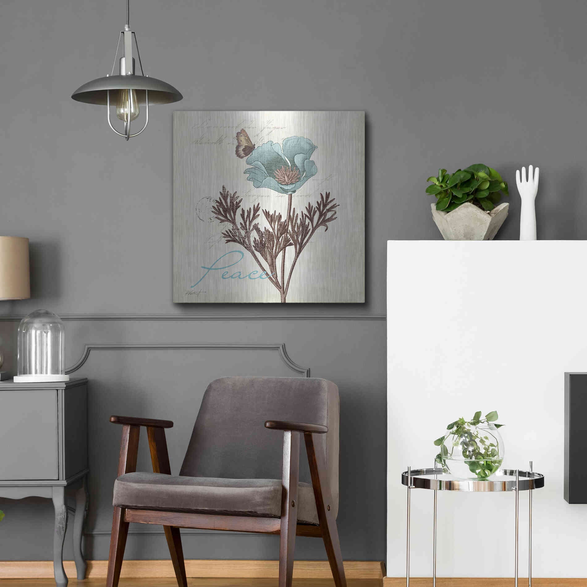 Luxe Metal Art 'Touch of Blue I - Peace' by Katie Pertiet, Metal Wall Art,24x24