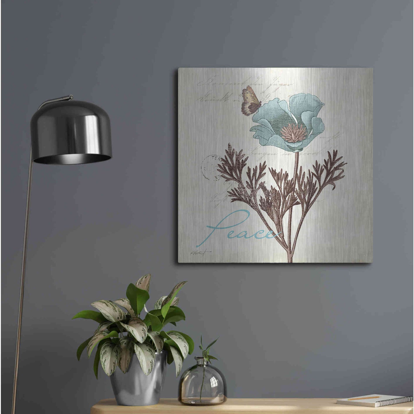 Luxe Metal Art 'Touch of Blue I - Peace' by Katie Pertiet, Metal Wall Art,24x24