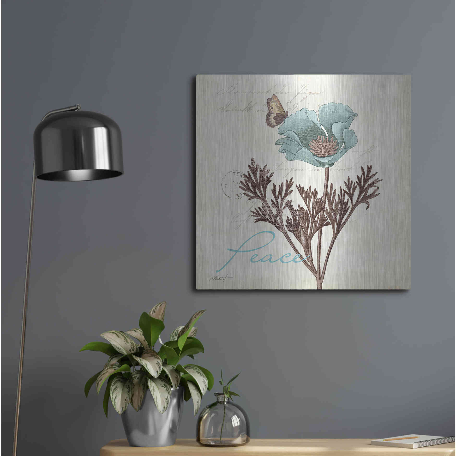 Luxe Metal Art 'Touch of Blue I - Peace' by Katie Pertiet, Metal Wall Art,24x24